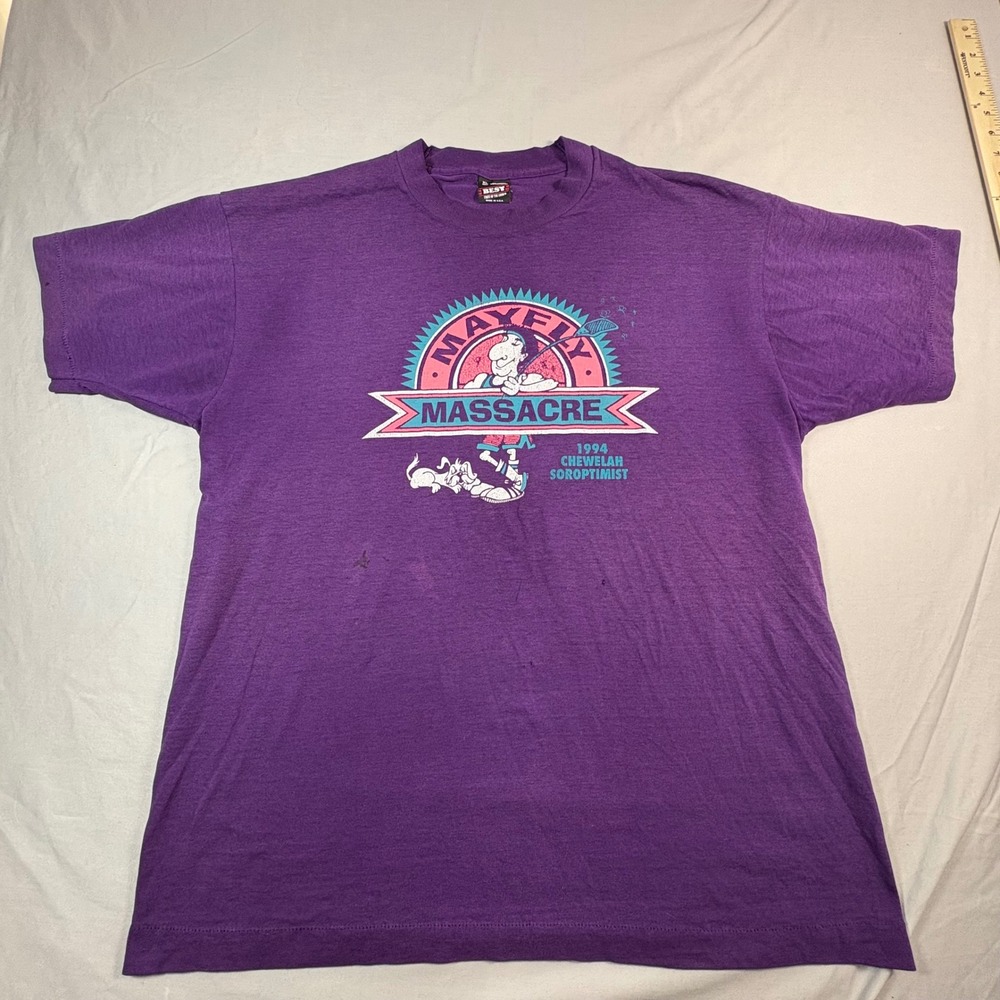 Vintage 1994 Mayfly Massacre T Shirt XL Fruit of the Loom USA Single Stitch 90's